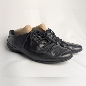 ROCKPORT Women Black Leather Flat Confort Shoes Size 10 Laces And Velcro